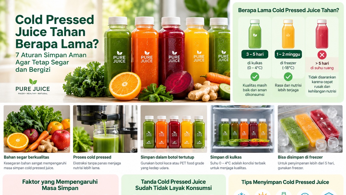 Cold pressed juice tahan berapa lama di kulkas dengan botol jus segar dan panduan penyimpanan dingin