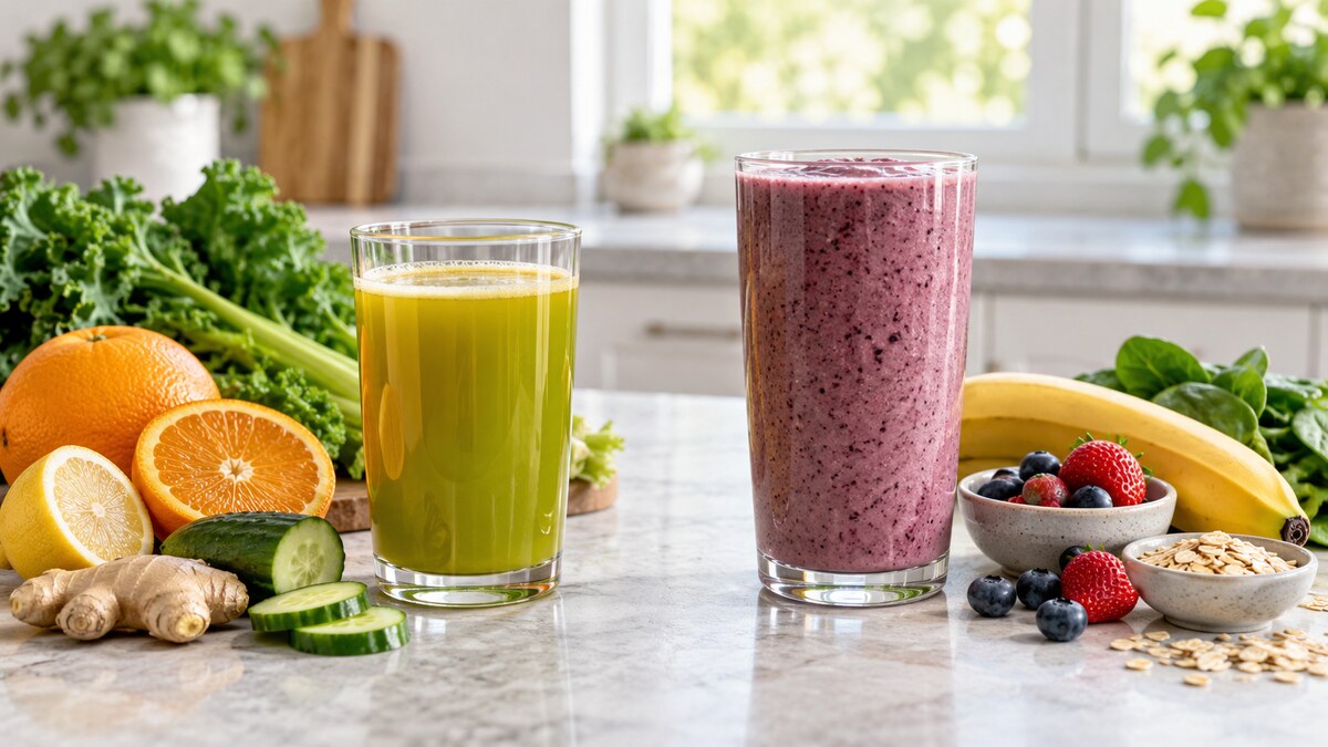 Perbandingan jus vs smoothie dari buah serta sayuran segar